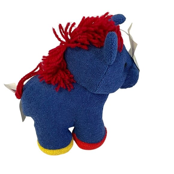 Blue Plush Squeeze Me Toy Horse With Red Yarn Mane & Multicolor Hooves - Picture 1 of 5